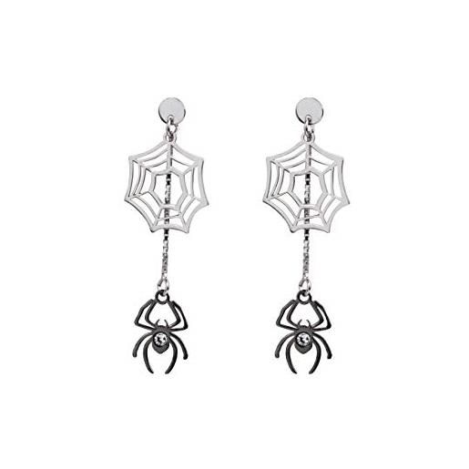 Aka Gioielli® - orecchini pendenti donna ragno e ragnatela halloween in argento 925 2 colori e cristalli swarovski, idea regalo ragazza