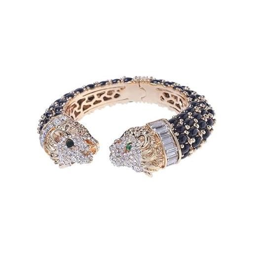 Trillion london - braccialetti a forma di leone a due teste di ghepardo impreziositi da cristalli, eleganti accessori per feste e matrimoni, da donna, placcati in oro con cristalli scintillanti (nero)