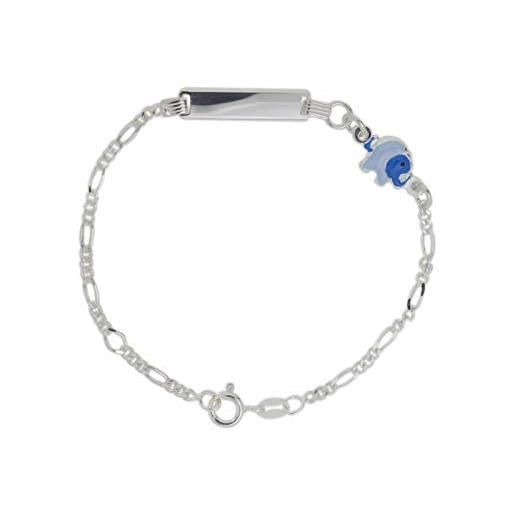 Aka Gioielli® - bracciale targhetta identificativa bambino argento 925 con elefante azzurro smaltato, idea regalo