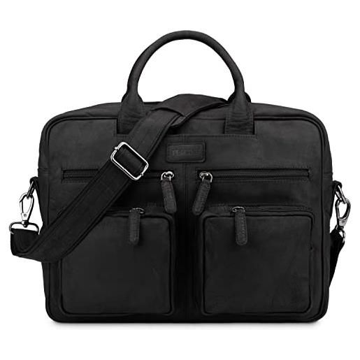 LEABAGS borsa per documenti in pelle per uomo e donna | custodia per laptop in vera pelle fino a 15 pollici | borsa a tracolla | borsa da lavoro | borsa per insegnanti | nera