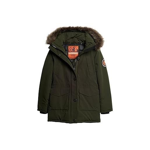 Superdry everest faux fur hooded parka giacca, abyss khaki, 42 donna