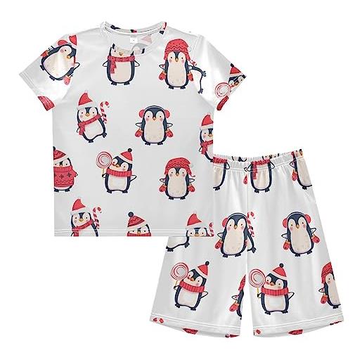 Anantty pigiama per ragazzi set carino pinguino corto pigiama da notte estivo a maniche corte set per bambini bambini adolescenti, multicolore, 12-13 anni