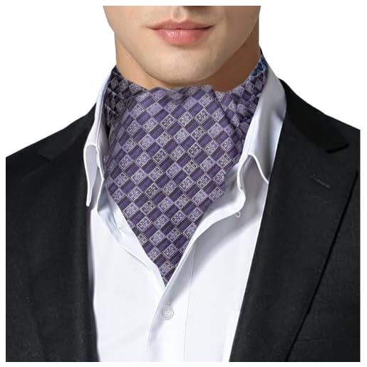 Remo Sartori - ascot doppia pala in seta satinata floreale, made in italy, uomo (viola)