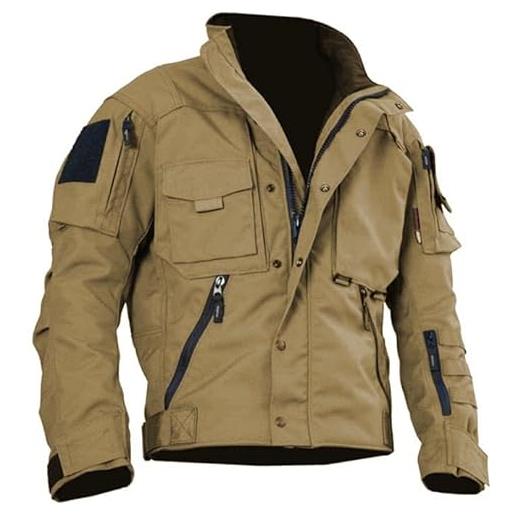 Duohropke giacca bomber da uomo, leggera, per le mezze stagioni, per il tempo libero, con cappuccio rimovibile, antivento e impermeabile, giacca da aviatore, giacca softshell, kh2, xl