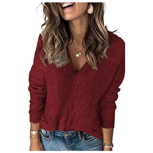 Onsoyours maglione a maglia grossolano da donna maglione a maglia a maniche lunghe maglione color block maglione casual a maniche lunghe a maglia a vino rosso xl
