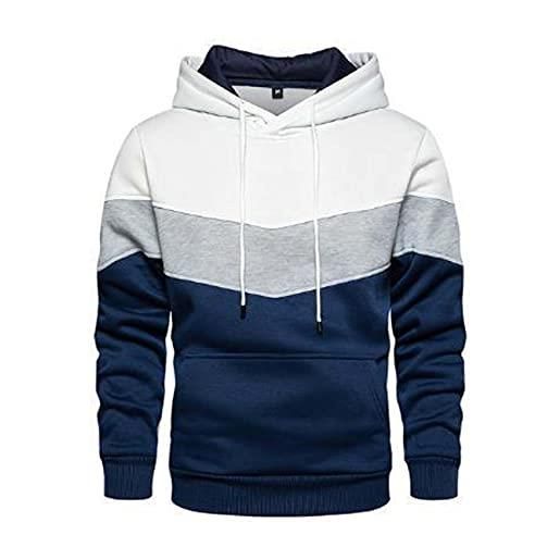 BAIXIAOCHI autunno inverno blu street casual maglione sportivo con cucitura laterale allentata tasca con colori abbinati maglione con cappuccio giovanile