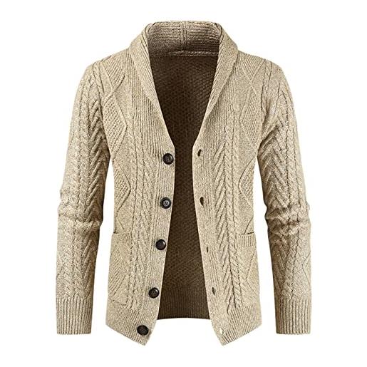 Generic cardigan da uomo in maglia a maglia grossa con scollo a v con bottoni a maglia con bottoni a maglia slim fit cardigan maglione morbido cardigan per uomo maglione a maglia a cavo, beige, 2xl