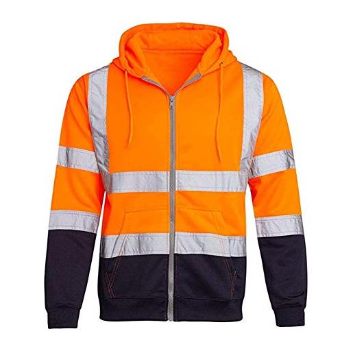 Qtinghua felpa con cappuccio da uomo con cerniera riflettente decorazione a righe abbigliamento da lavoro in pile colore abbinato giacca maglione, arancione, xxxxl
