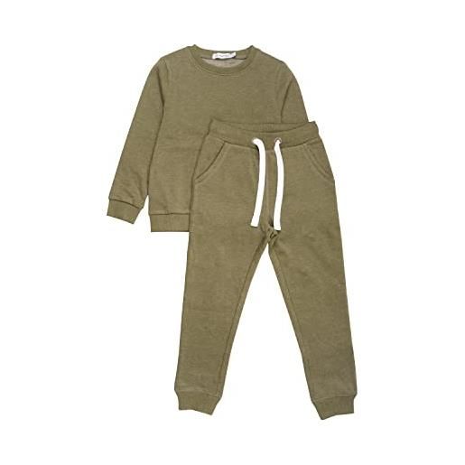MINYMO sweat set (2-pcs) camicia, verde oliva scuro, 104 unisex-bambini e ragazzi