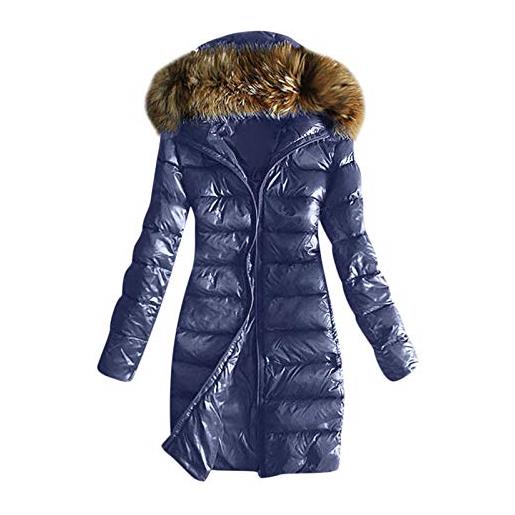 BOTCAM piumino invernale caldo da donna, cappotto invernale lungo con cappuccio, rivestimento in pelliccia sintetica, caldo piumino autunno inverno con cappuccio, giacca in cotone lucido invernale