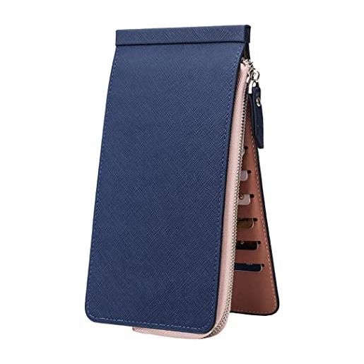 Geeylly portafoglio lungo multifunzionale, portafoglio da donna bifold con tasca con cerniera, blu, 7.48 x 3.93 x 0.19 in, 100%