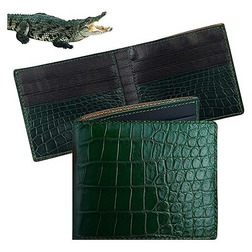 HATA portafoglio da uomo fatto a mano con coccodrillo hornback coccodrillo carta di credito premium rfid blocco portafoglio id portafoglio realizzato da artigiano vietnamita, bifold - verde nero -