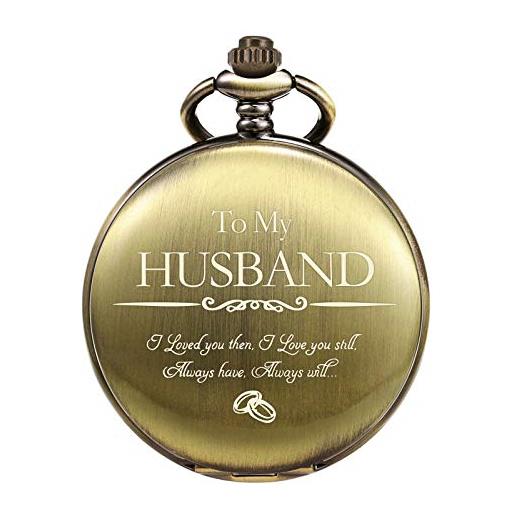 TREEWETO orologio da tasca inciso per uomini marito a mio marito orologi da tasca per marito per il compleanno di san valentino matrimonio bronzo