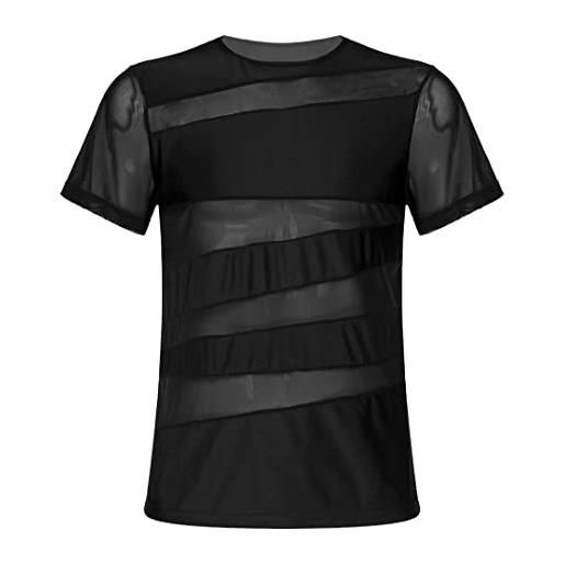 HEYDHSDC t-shirt sexy da uomo in rete da clubwear maglietta super morbida in rete trasparente da uomo traspirante top sexy abbigliamento da ballo nero m
