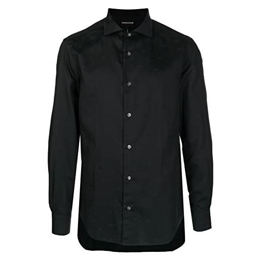 Emporio Armani camicia nera regular fit con logo aquila all over. Chiusura camicia nella parte anteriore con bottoni. Nero