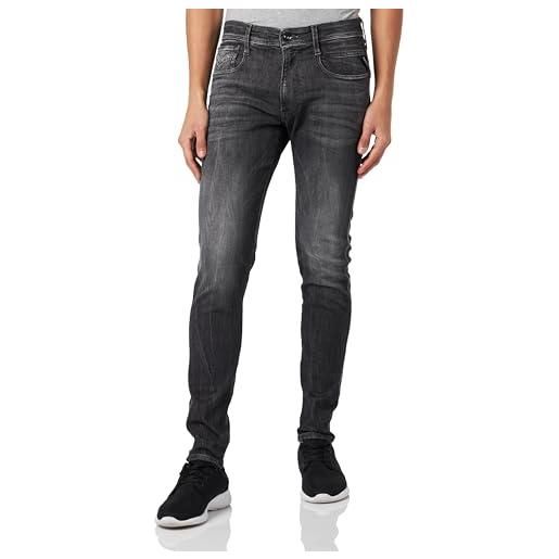 Replay jeans da uomo bronny slim-fit invecchiato con power stretch, grigio (grigio scuro 097), 31w / 30l