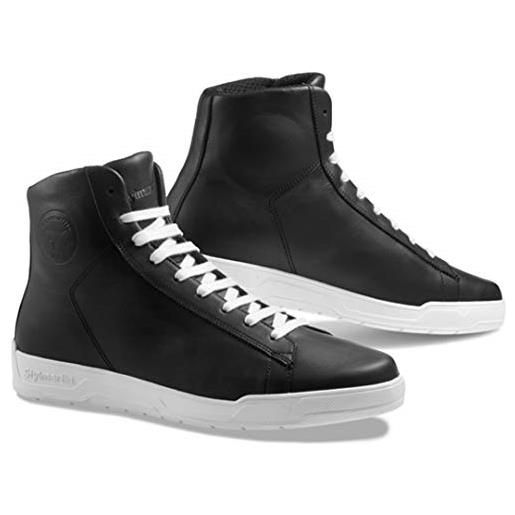 STYLMARTIN - sneaker da moto core in pelle, con fodera in rete impermeabile ce, colore: nero/bianco, 42