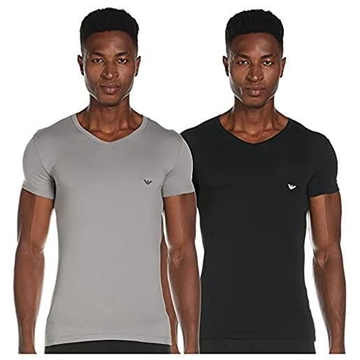 Emporio Armani uomo 2-pack v neck t-shirt essential core logoband t-shirt, nero grigio, l