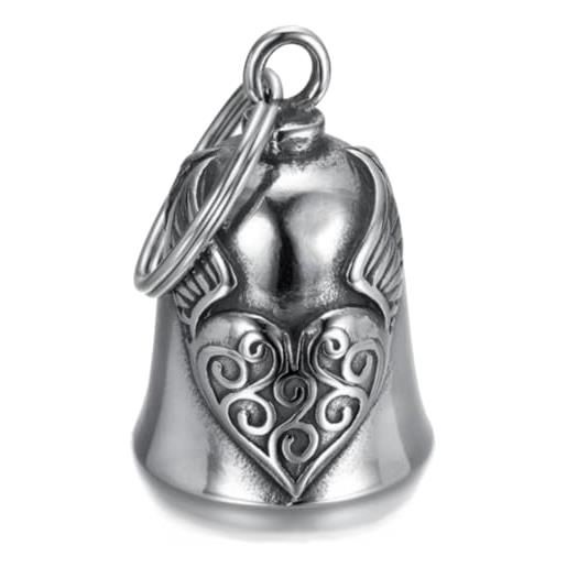 CUSTOMprivé campanella guardian bell portafortuna moto cuore alato protezione motociclista biker triker, amuleto fornito in custodia regalo in velluto