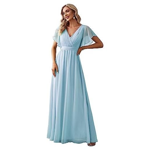 Ever-Pretty vestito da sera donna elegante stile impero scollo a v maniche corte lungo chiffon abito da sera cielo blu 54