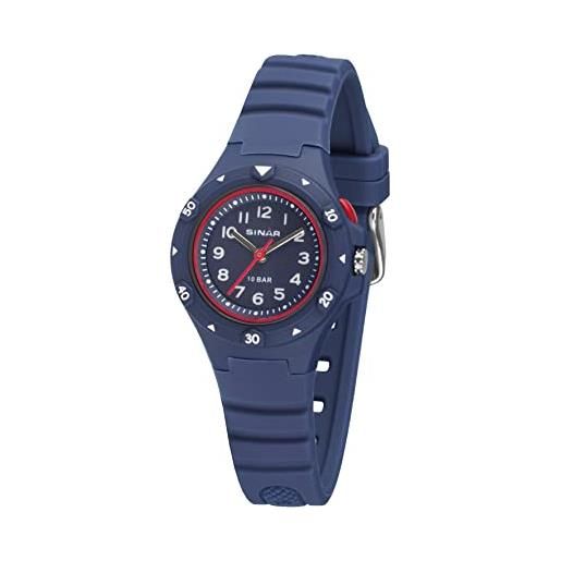 Sinar xb-19-2 - orologio da polso per bambini, analogico, al quarzo, 10 bar, con cinturino in silicone e luce blu, rosso, blu, classico