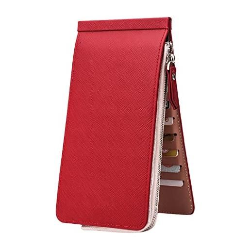 Geeylly portafoglio lungo multifunzionale, portafoglio da donna bifold con tasca con cerniera, rosso, 7.48 x 3.93 x 0.19 in, 100%