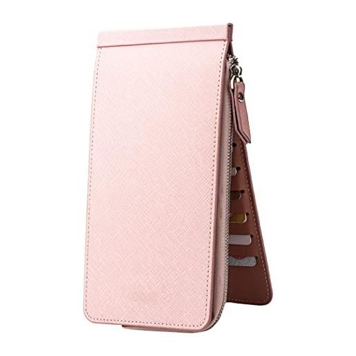 Geeylly portafoglio lungo multifunzionale, portafoglio da donna bifold con tasca con cerniera, rosa, 7.48 x 3.93 x 0.19 in, 100%