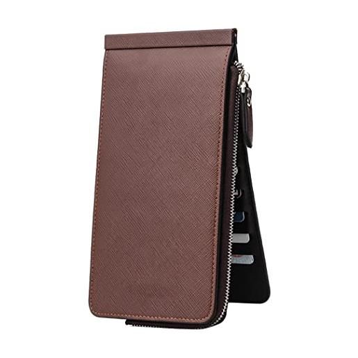 Geeylly portafoglio lungo multifunzionale, portafoglio da donna bifold con tasca con cerniera, marrone, 7.48 x 3.93 x 0.19 in, 100%