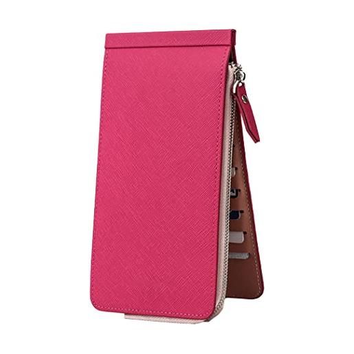 Geeylly portafoglio lungo multifunzionale, portafoglio da donna bifold con tasca con cerniera, rosso rosato, 7.48 x 3.93 x 0.19 in, 100%