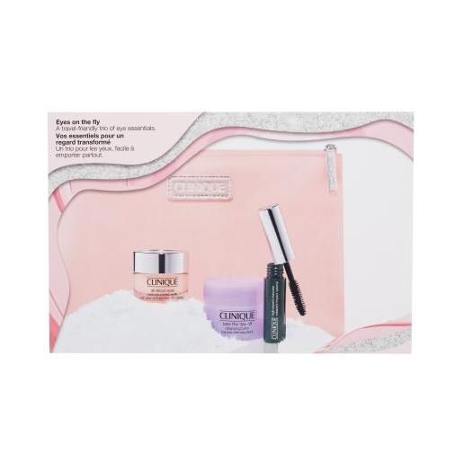 Clinique eyes on the fly cofanetti crema occhi all about eyes 15 ml + balsamo detergente take the day off cleansing balm 15 ml + mascara high impact mascara 3,5 ml black + borsa cosmetica per donna
