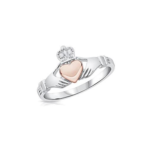 DTPsilver® anello claddagh in argento 925 - amore, fedeltà e amicizia - cuore placcato in oro rosa
