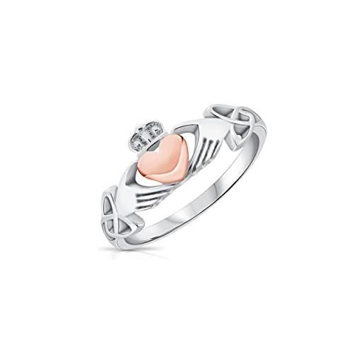 DTPsilver® anello claddagh in argento 925 - amore, fedeltà e amicizia - cuore placcato in oro rosa - con nodo celtico