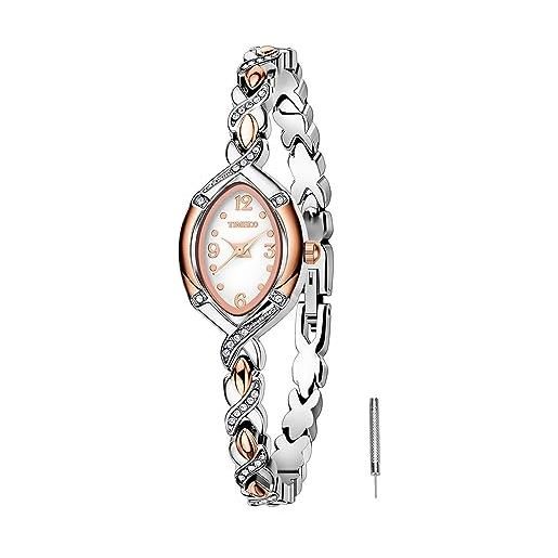 TIME100 orologio bracciale da donna decorato con i diamanti movimento al quarzo cinturino acciaio elegante e leggero(argento)