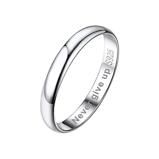 Bandmax fedina anello argento 925 donna uomo, 3 mm anelli donna argento 925, 22 misura fedine personalizzato con incisione