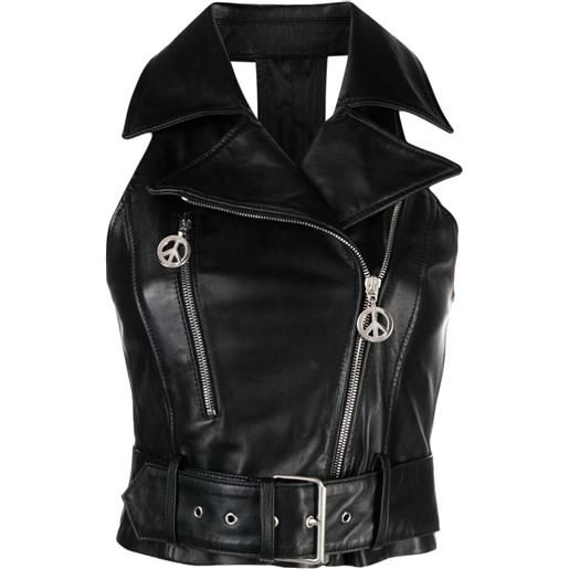 MOSCHINO JEANS notched-lapels leather gilet - nero