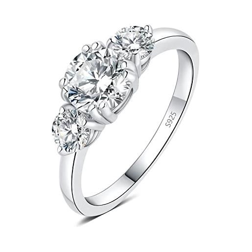 JewelryPalace 1.4ct classico anello a 3 pietre donna argento con creato moissanite, anelli donna 925 con pietra a taglio rotondo, fede nuziale d'oro bianco anello matrimonio argento set gioielli donna