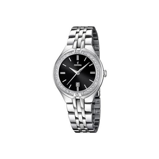 Festina f16867/2 - orologio al quarzo da donna, con quadrante nero analogico e cinturino in acciaio inox color argento. 