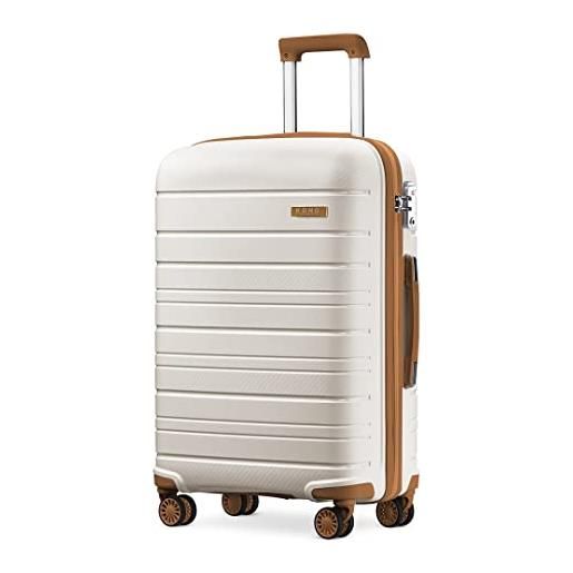 Kono valigia da cabina leggera da 50 cm x 40 cm x 20 cm, 40 l, bagaglio a mano da viaggio, con serratura tsa e 4 ruote girevoli (crema), bianco panna, s(cabin 20inch), valigia rigida da cabina