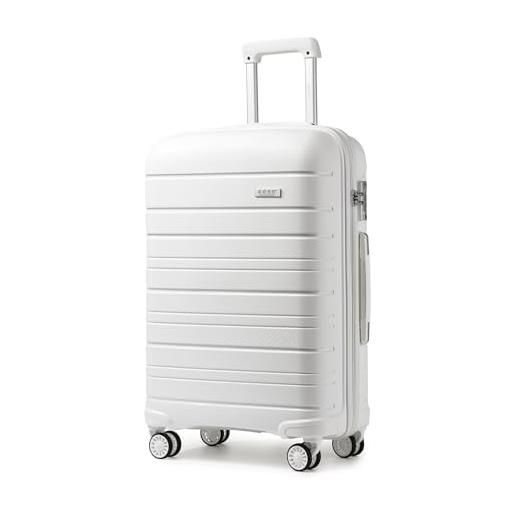 Kono valigia da cabina leggera da 50 cm x 40 cm x 20 cm, 40 l, bagaglio a mano da viaggio, con serratura tsa e 4 ruote girevoli (bianco), bianco, s(cabin 20inch), valigia rigida da cabina