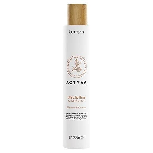Kemon - actyva disciplina shampoo, idratante e districante per capelli crespi, con acido ialuronico e olio di mandorle, effetto seta - 250 ml