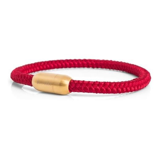 Akitsune bracciale silva in nylon | 5 mm di spessore | bracciali donna uomo bracciale in acciaio inossidabile chiusura magnetica - oro opaco - rosso vino 21,5 cm