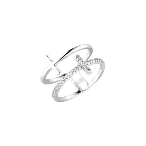Purelei® anello double cross (oro, argento), da donna in acciaio inox durevole con pietre preziose, gioielli impermeabili con croce, diverse misure, tessuto