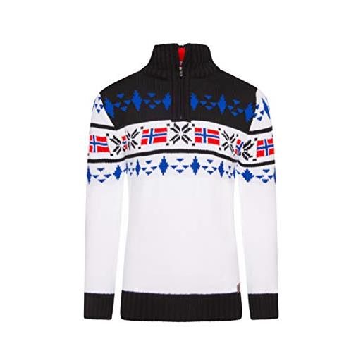 Crazy Age maglione da uomo a maglia grossa norvegese, maglione invernale con colletto alto, motivo animali da corsa con cristalli, bianco (1000). , xl