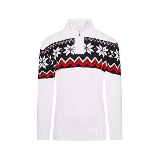 Crazy Age maglione da uomo a maglia grossa norvegese, maglione invernale con colletto alto, motivo animali da corsa con cristalli, bianco / nero, xxxxl