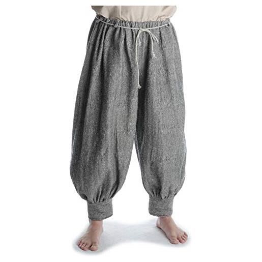HEMAD pantaloni larghi medievali vichinghi, cotone, motivo a spina di pesce - nero/bianco xxl/xxxl