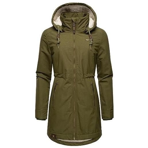 Ragwear cappotto invernale da donna, caldo, impermeabile, con cappuccio rimovibile, dakkota xs-6xl, oliva chiaro, m