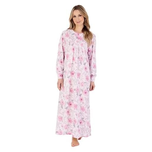 Slenderella camicia da notte in jersey a maniche lunghe con motivo floreale, 127 cm, rosa, 16-18