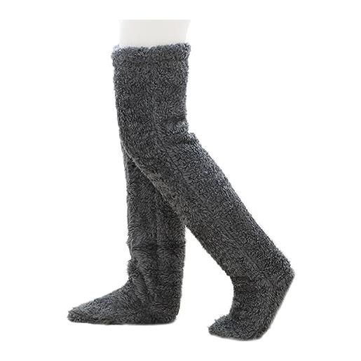 HIDRUO teddy legs long socks over the knee high socks for women, ultra soft & cozy fuzzy warm stocking (blue)