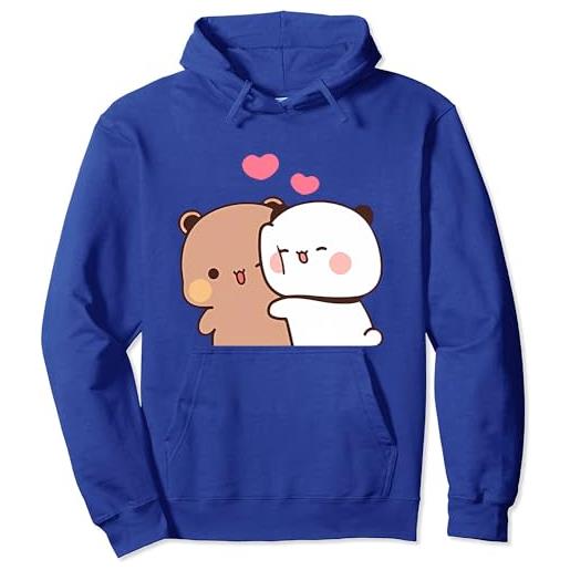 Berentoya kawaii panda bear hug bubu and dudu san valentino divertente regalo unisex pullover con cappuccio, grigio, l