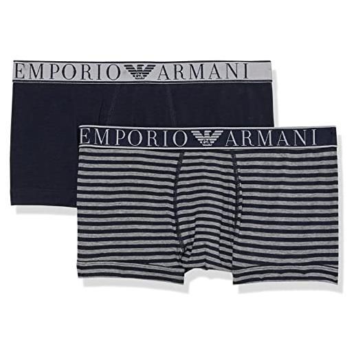 Emporio Armani elastic band yarn dyed woven trunks confezione da 2 pezzi, big stripe/marine, l uomo